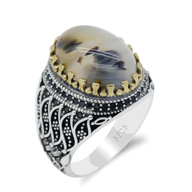 

Мужские кольца с натуральным агатом, оригинальное серебряное Винтажное кольцо с драгоценным камнем с черным фианитом, волнистый дизайн, юв...