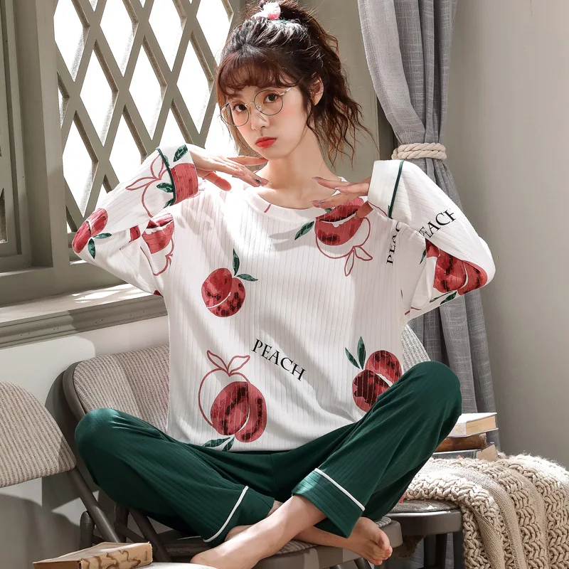 Pajamas Women's Spring Autumn Long Sleeve Nightwear Suit Cartoon Knitting Large Size Fashionable Household Wear Female Sleepwear
