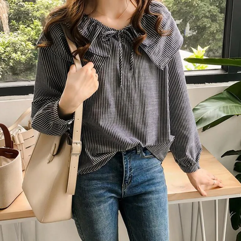 

Autumn Blouse Women Top Women Striped Long Sleeve O-neck Blouses Shirt Casual Tops