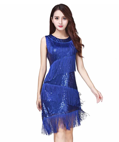 

Performance Women Dance Wear Dinner Dress Salsa Costume Set Sleeveless Ballroom Competition Sequins Fringes Girls Latin Dresses