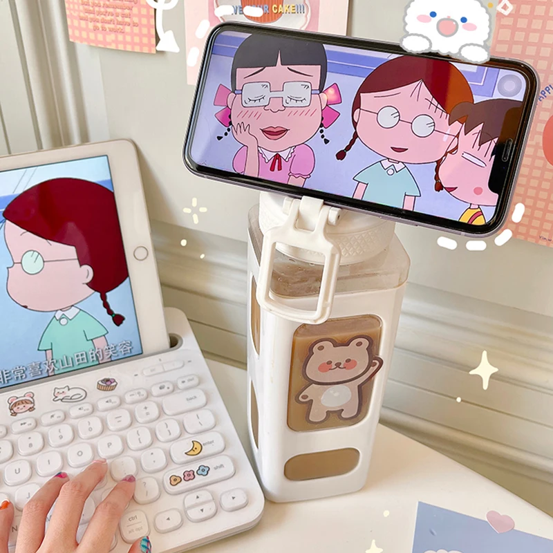 700ml Cute Water Bottles For Girls Children Kawaii Bear Plastic Travel Tea Juice Milk Portable Drink With Straw Stickers - купить по