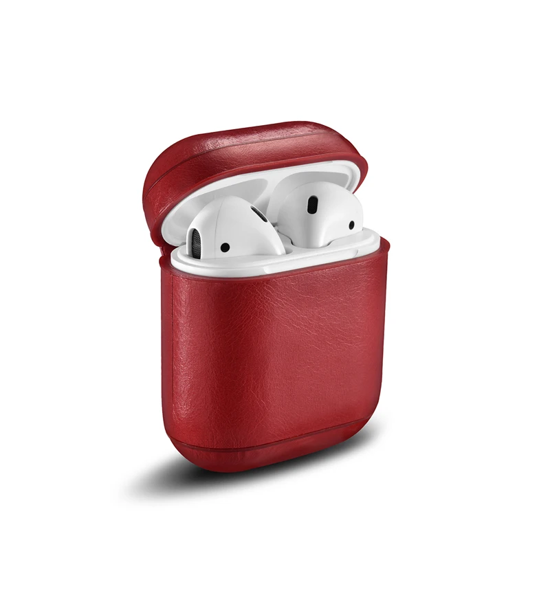Красный Ретро подлинный кожаный наушник чехол для хранения чехол для Apple airpods iphone bluetooth наушники чехол коробки защитный чехол - Цвет: Красный