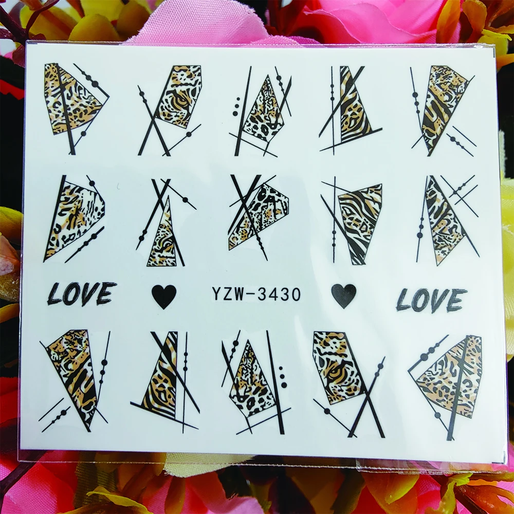 

Power Leopard наклейки для ногтей декоративные геометрические треугольные Водные Наклейки для ногтей Аксессуары для маникюра