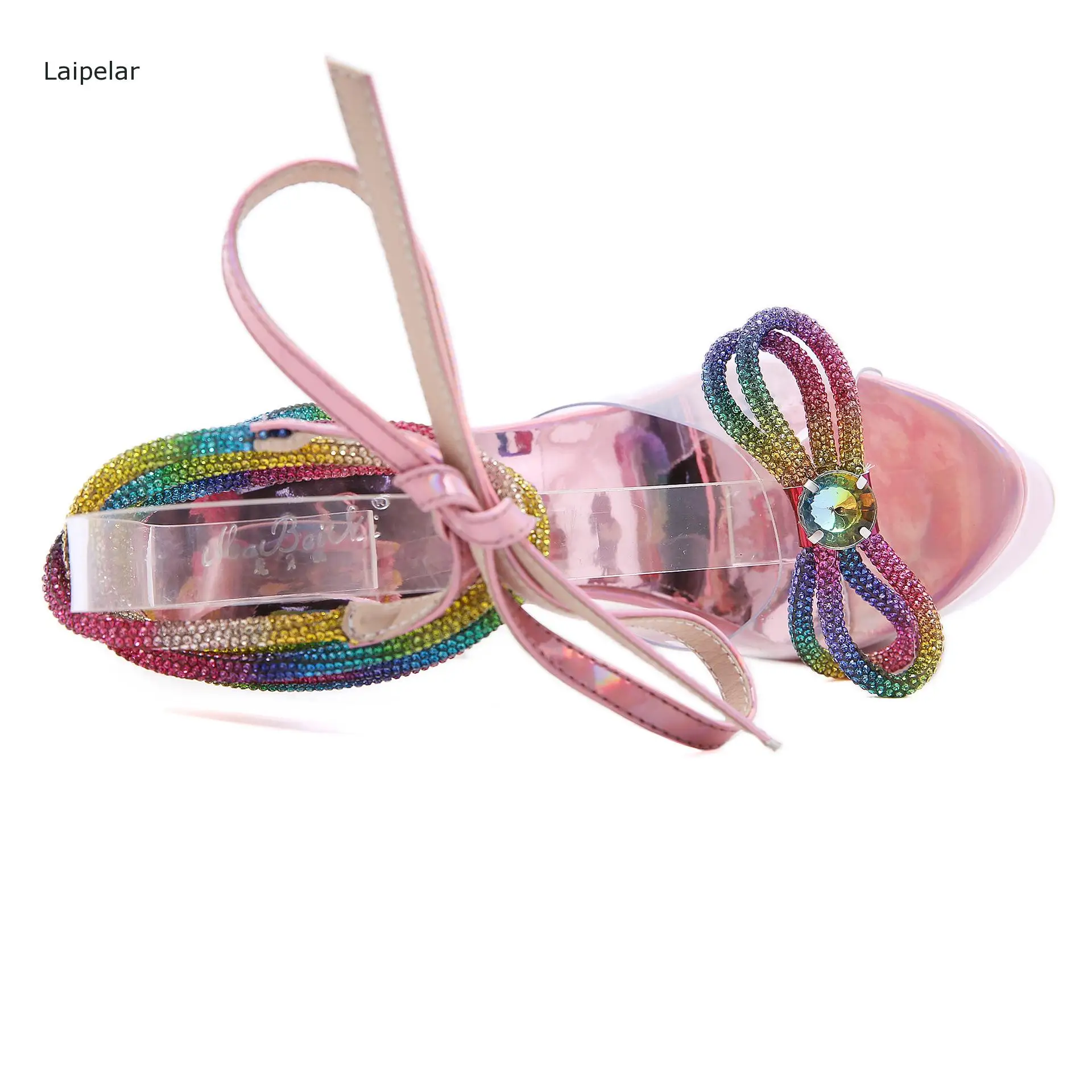 

Thin High Heels Lace-Up Femmes Sandals Butterfly-Knot Crystal 2021 Summer Ankle Strap Mixed Colors Platform Women Shoes