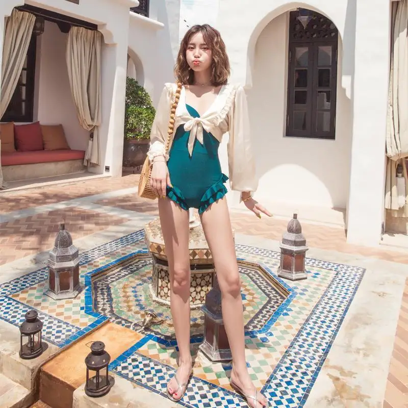 

Новинка 2021, Цельный купальник в Корейском стиле, однотонный купальник, Женский Монокини, высококачественный купальный костюм, сексуальный ...