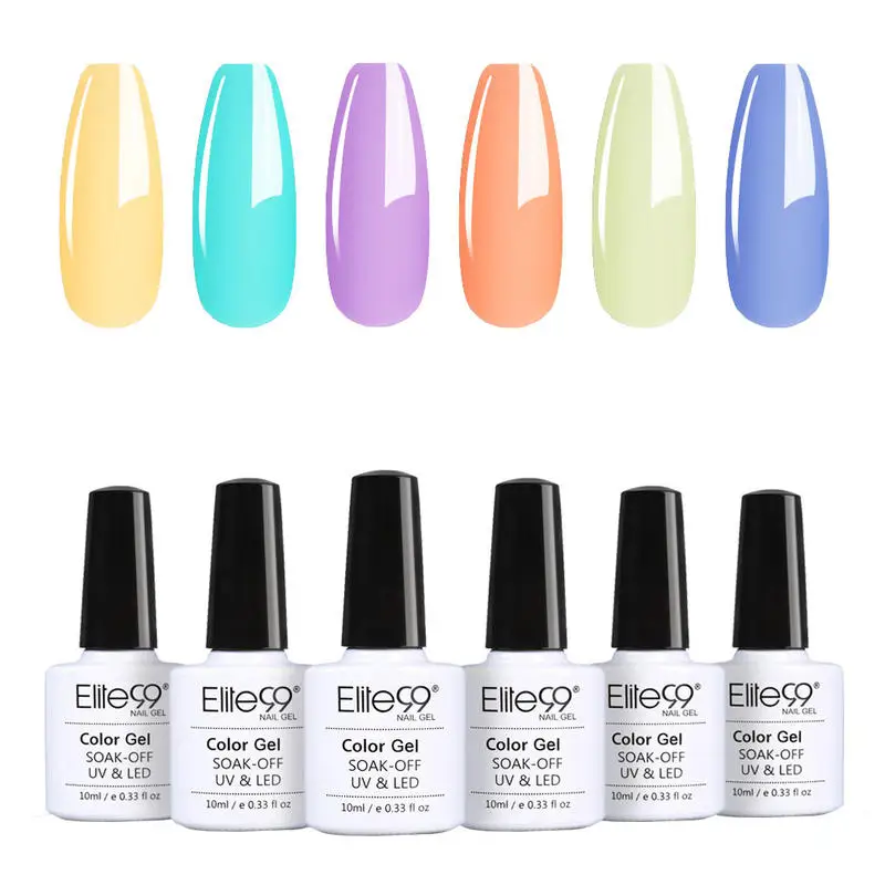 

(6pcs)Elite99 Glitter Pure Gel Polish Kit Soak Off UV LED Nail Varnish 10ML Nail Polish Top Coat UV LED Soak Off Nail Art Gel