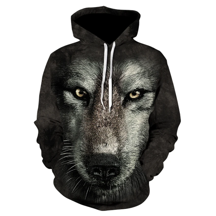 

Black print hoodie Men 3d Wolf hoodie brand sweatshirt cool boy jumper fashion sportswear Animal Streetwear Out coat
