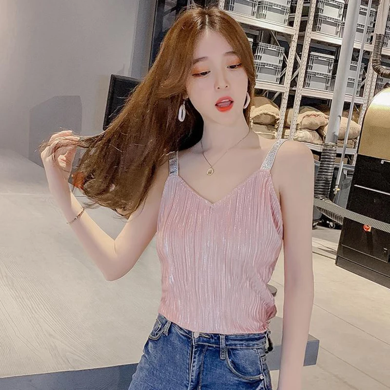 

2021 Comfortable Ladies Tee V-Neck Female Sleeveless Top Summer Sexy Slim Vest Women's Casual Tanks Tops Camiseta Tirantes Mujer