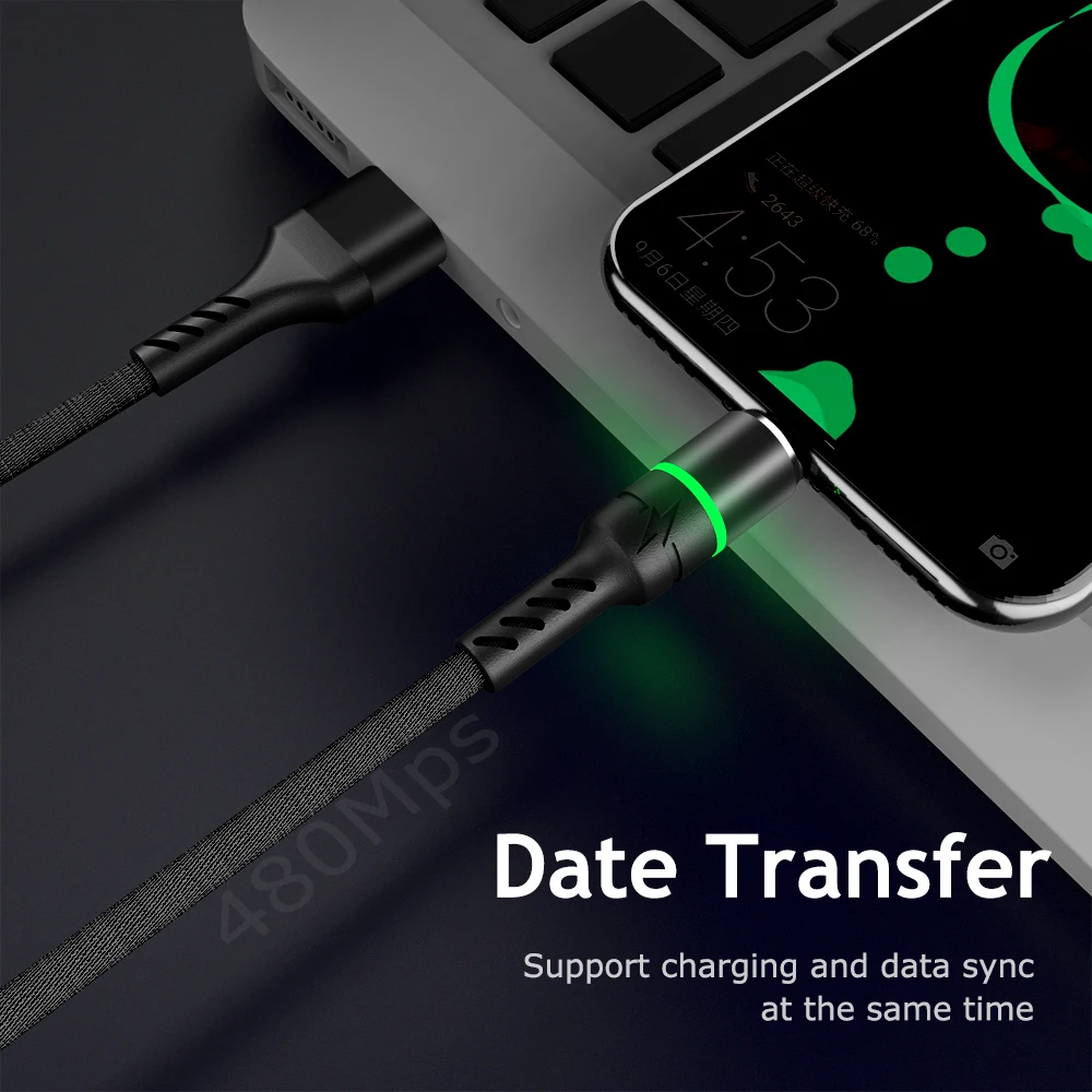 Кабель USB Type-C со светодиодной подсветкой USB-C мобильный телефон для быстрой
