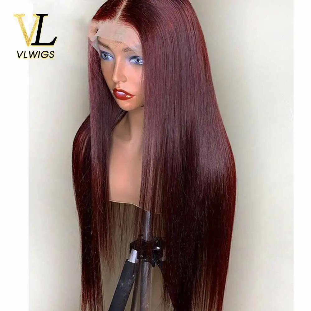 VLwigs 13*6 парик на сетке спереди предварительно выщипанный бордовый цвет шелковые