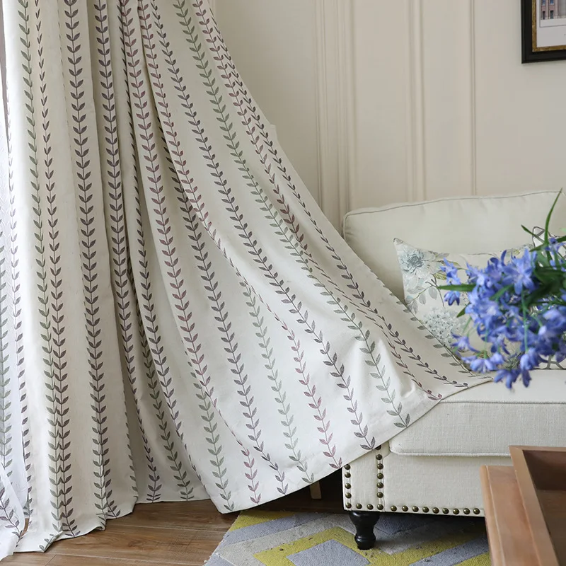 

Cotton And Linen Leaf Embroidery American Country Simple Modern Embroidered Curtain Screen Bedroom Living Room Finished Product