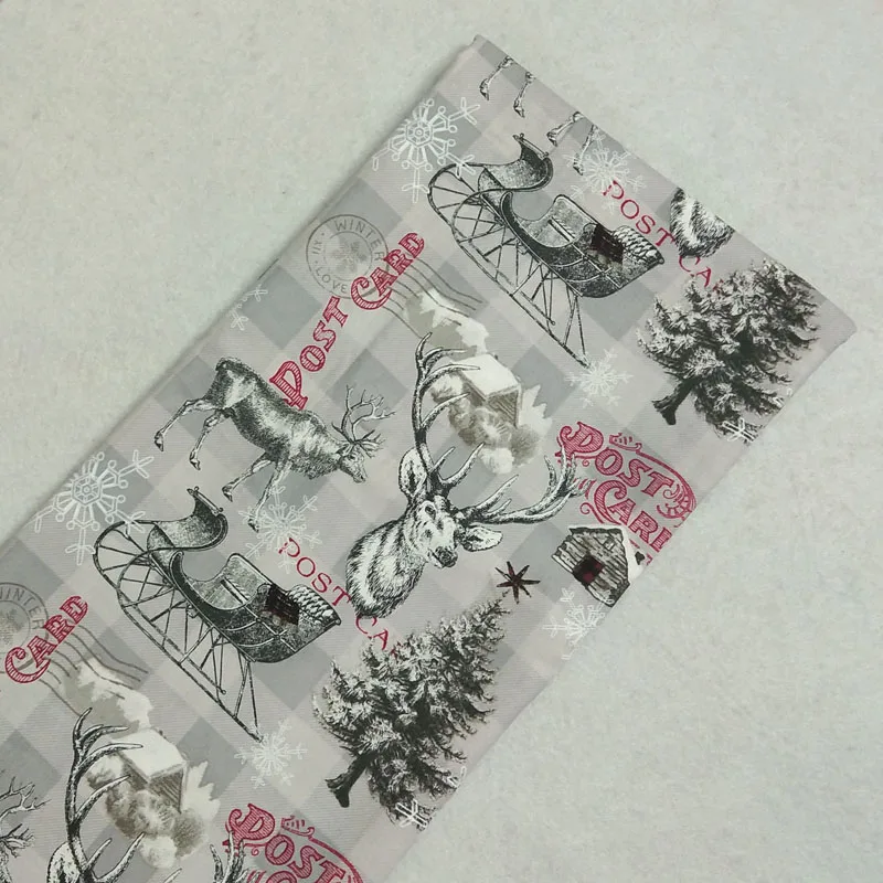 Классический серый Рождественский олень сани снежинка дерево принт хлопковая