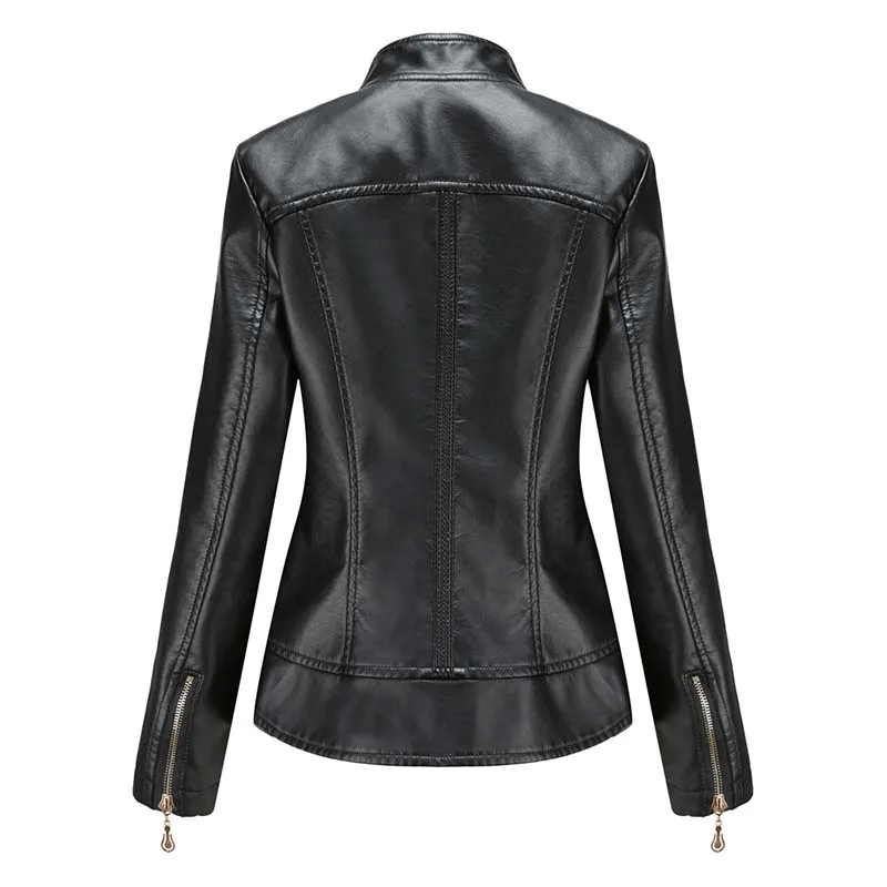 High Quality 2021 Autumn Black Pu Faux Leather Women Loose Zipper Fashion Streetwear Women's Wild Biker Jacket Oversized Outwear