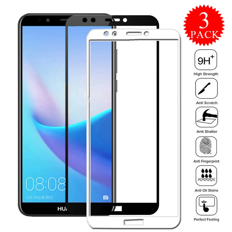 

Защитное стекло для Huawei Y5, Y6, Y7 Prime, Y6, 7, 5, 7a, 7c Pro, закаленное, полное покрытие на 2018 градусов, 3 шт.