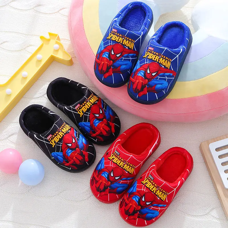 

Disney Cartoon Spiderman Print Children Cotton Slippers Autumn Winter Warm Princess Boy Girl Women Men Indoor Bedroom Home Shoes