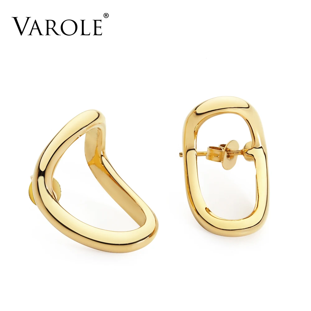 

VAROLE Contracted Design Fashion Stud Earring Gold Color Curved Line Statement Earrings For Women Trendy Jewelry Oorbellen