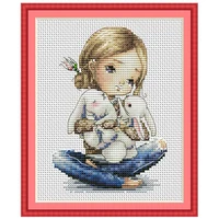 girl hugging rabbit cartoon patterns counted cross stitch 11ct 14ct diy cross stitch kits embroidery needlework sets home decor
