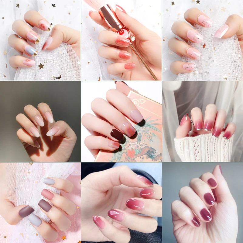 

Fashion Fake Nails 20-24 PCS Short Long Square Full Cover Artificial Faux Nails Tips Smooth False Nails with Glue Sticker