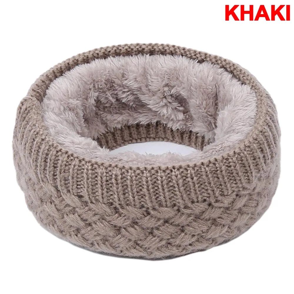 khaki Scarf Зимний теплый матовый вязаный шейный шарф-петля, уплотненная теплая круглая обертка, шарф-хомут с петлей, женский шарф для катания на лыжах и альпинизма - Цвет: khaki Scarf