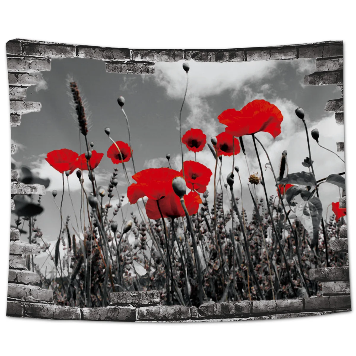 Красный Поппи серый фоновый гобелен Настенный декор настенное искусство