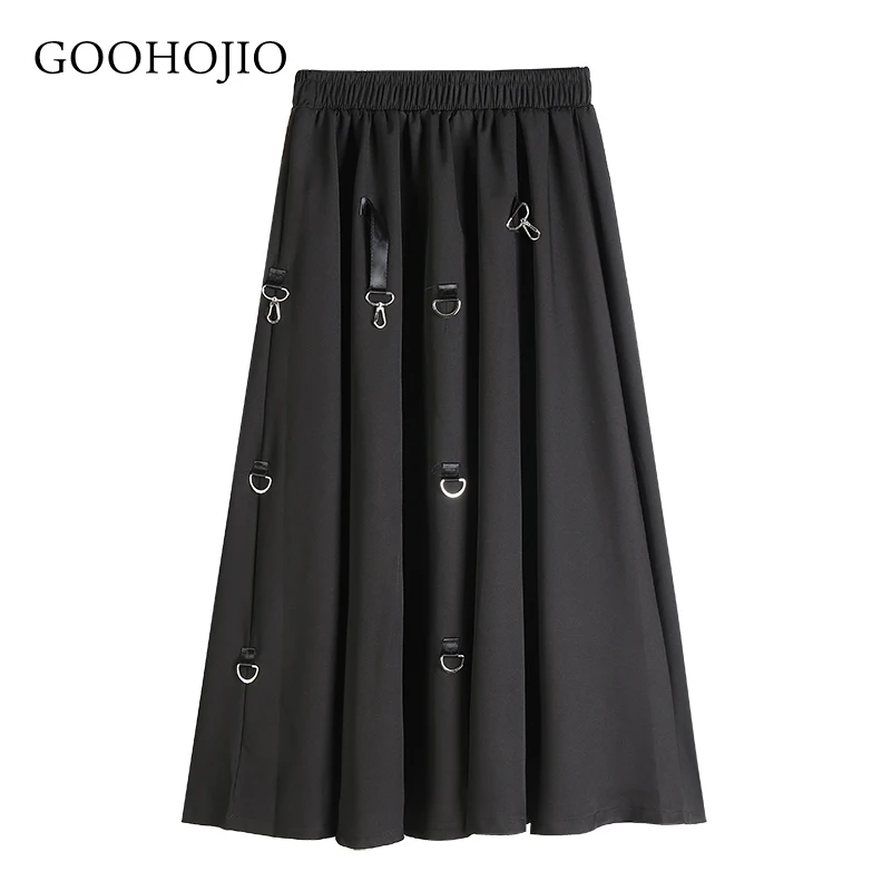 

GOOHOJIO 2021 New Spring Autumn Pure Black Women Skirts Fashionable A-line Skirts Women High Waist Oversized Skirts for Women