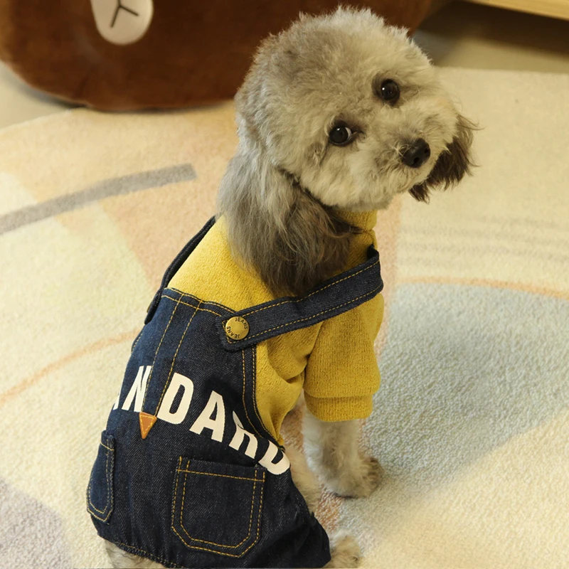 Джинсовый комбинезон с надписями на осень и зиму Одежда для питомцев весну