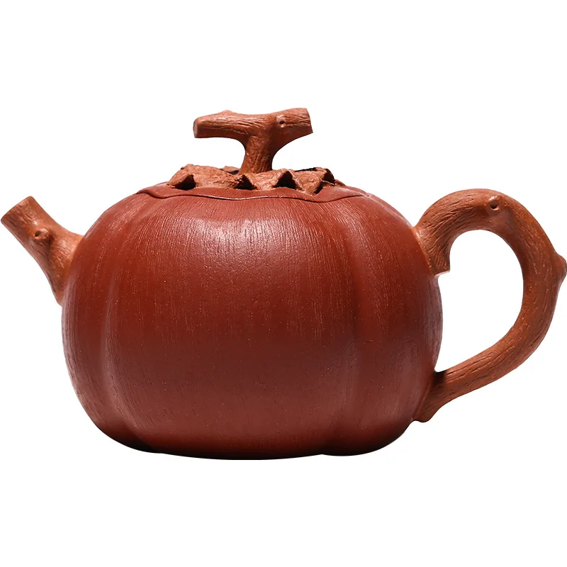 

Yixing famous raw mineral clear cement purple clay teapot pure handmade persimmon teapot bionic tea set