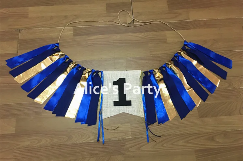 Новый синий Королевский золотой высокий стул баннер мальчик 1 й День рождения