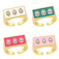 copper zircon colorful enamel rings for women white stone gold plated open statement ring accessories for women