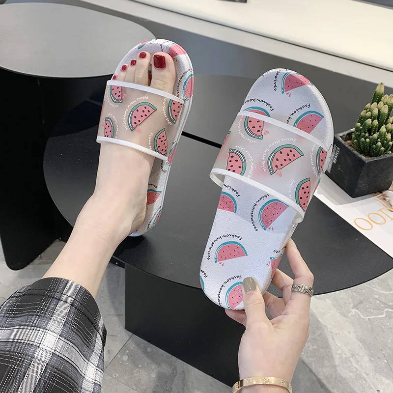 

2020 Summer Slippers Shoes Women Cute Fruit Jelly Color Transparent Open Toe Flip Flops Clear Outdoor Beach Slides Sandals