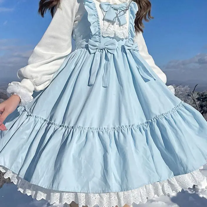 

Платье без рукавов с изображением снега в небе |/Сакура в небе * Лолита, однотонное милое Jsk, костюм для чайной вечеринки, повседневная одежда