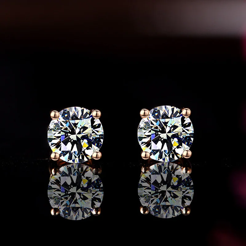 

Luxury Female 8mm White Stone Earrings Rose Gold 925 Sterling Silver Wedding Earrings For Women Dainty Round Small Stud Earrings