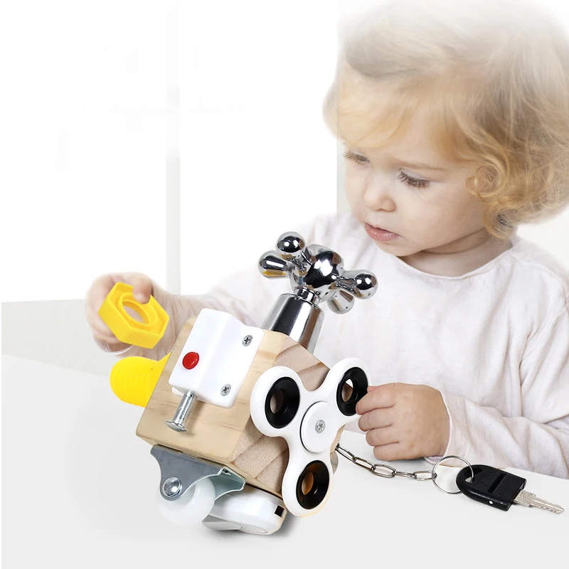 Tablero pesado Montessori para ni&ntilde;os peque&ntilde;os, Cubo de actividad sensorial, aprender a habilidades b&aacute;sicas para la vida, zapatos con cordones, juguete de desarrollo-3