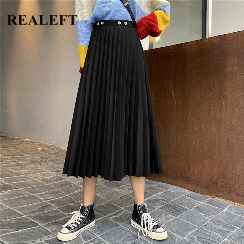REALEFT Новое поступление Элегантный Для женщин гофрированные длинные юбки серый