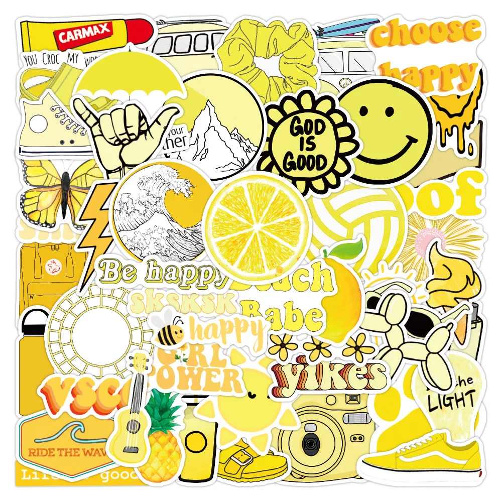 

10/30/50PCS Cartoon Yellow Small Fresh Graffiti Guitar Mobile Phone Case Suitcase Skateboard Gift Stationery Stickers Wholesale