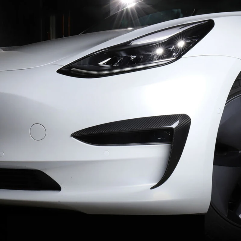 Автомобильный бампер из углеродного волокна модификация для Tesla модель 3 Защита фар 2 шт