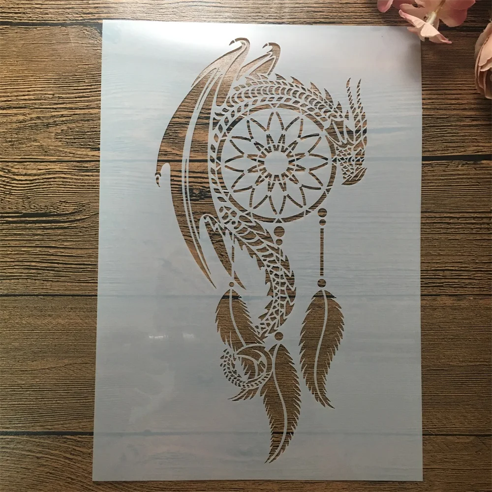 

A4 29cm Mandala Dragon Wheel Tassel DIY Layering Stencils Painting Scrapbook Embossing Hollow Embellishment Printing Lace Ruler