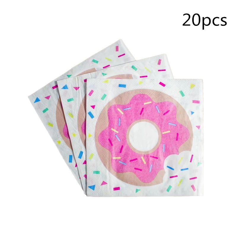 20pcs napkin Пончик тематические праздничные бумажные соломинки 10 шт. чай время пончики десерт для маленьких детей события День Рождения украшения питьевой соломы поставки - Цвет: 20pcs napkin