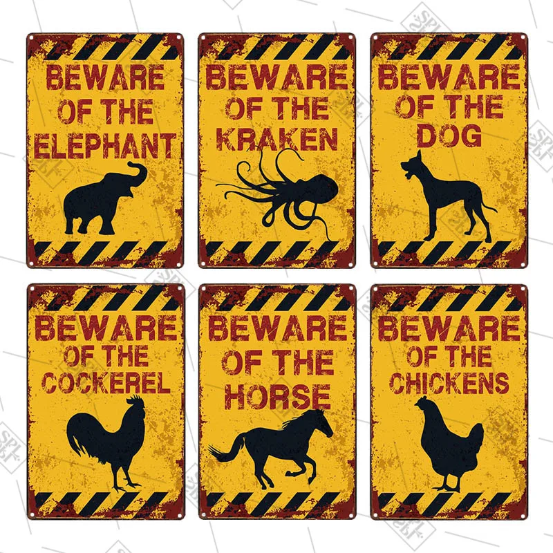Желтые Предупреждающие Знаки с животными винтажные таблички Жестяная Табличка