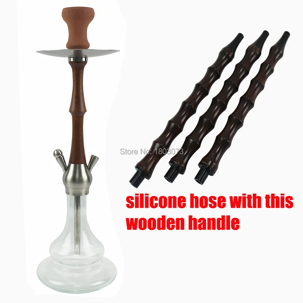 with wood handle Деревянный кальян деревянный стебель дешевая цена весь набор - Цвет: with wood handle