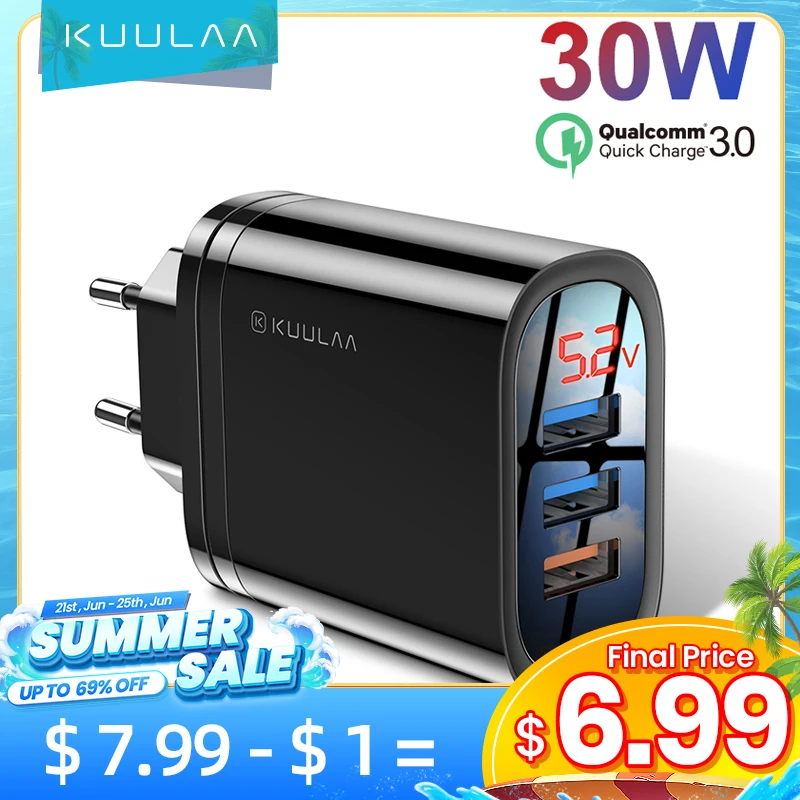 KUULAA Quick Charge 3 0 USB зарядное устройство 30 Вт QC3.0 QC Быстрая зарядка мульти штекер