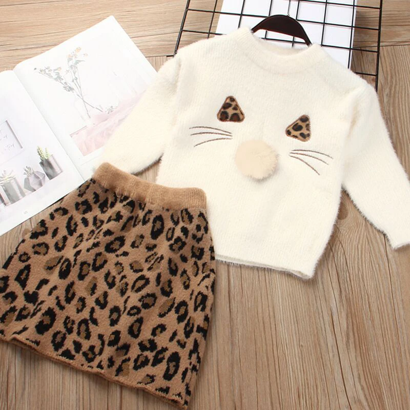 Зимняя одежда для девочек 2 предмета красный свитер на Рождество + Плотная юбка