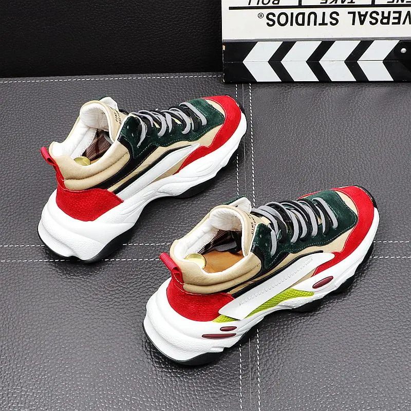 

New High Top Platform Sneakers Glitter Thick Shoes Man Height Increase Chunky Shoes Stretch Sock Walking Shoes Men