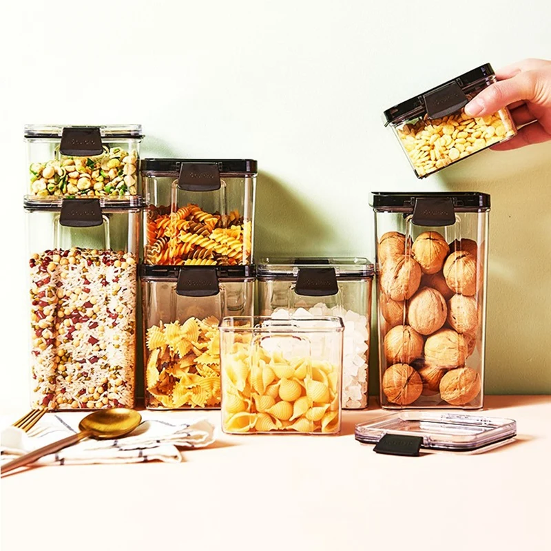 

4 PCS Sealed Tank Transparent Bottle Jar Container Airtight Food Storage Container with Lids Kitchen Pantry Organization