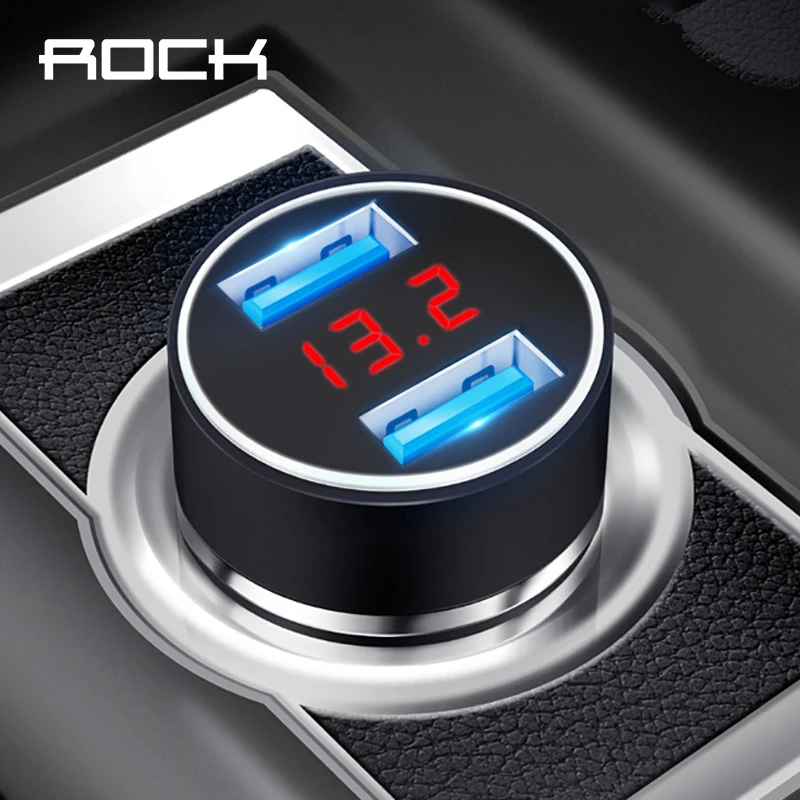 Rock 3.1A Dual Mini USB Автомобильное зарядное устройство со светодиодным дисплеем