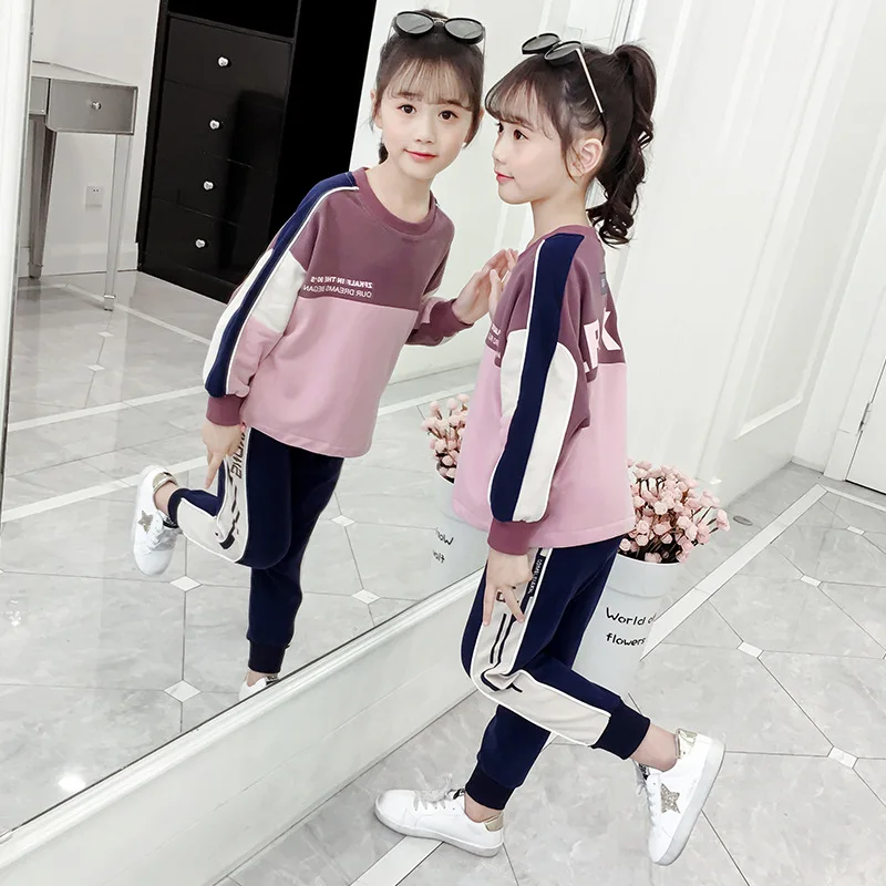 

2021 Loose Spring Summer Children's Clothes Set Baby Girls Sweatshirts + Pants 2pcs/Set Kids Costume Teenage Girl Clothing High