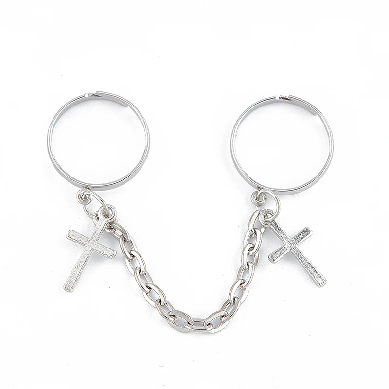 

1 Pcs Silver Color Plated Retro Punk Hip-Hop Cross Ring Hand Finger Chain Adjustable Rings Jewelry Gift Men Women Chain