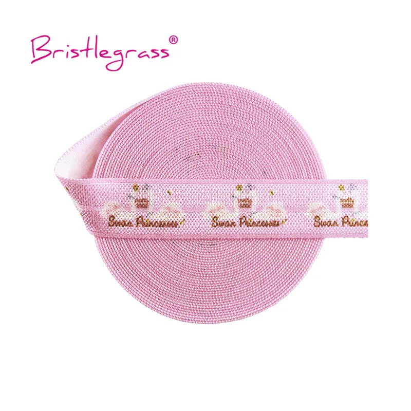 

BRISTLEGRASS 100 Yard by Roll 5/8" 15mm Pink Swan Princess Print FOE Fold Over Elastics Spandex Satin Band Hair Tie Dress Sewing