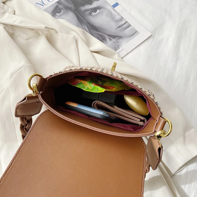 

Women Fashion Handbag Totes Female PU Leather Travel Top-handle Bag Houndstooth Crossbody Bag Vintage Designer Shoulder Bags