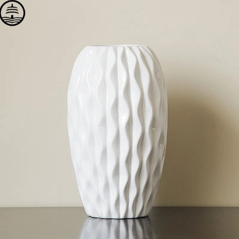 

BAO GUANG TA Simple Art White Ceramics Snow Ripple Vase Modern Luxurious Dried Flower Arranging Craft Desk Home Decoration R7005